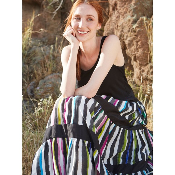 Women's Maxi Dress Size 14 Black Luukaa Stripes Tank Sleeveless Scoop Neck NWT - Picture 6 of 6